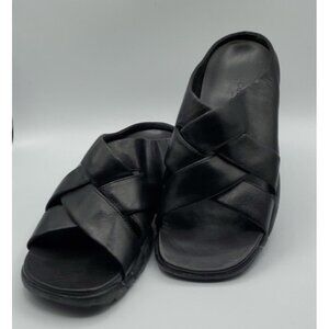 Cole Haan Black Leather Cross Strap Sandal Slides Sz 10.5 Men’s NikeAir Soles